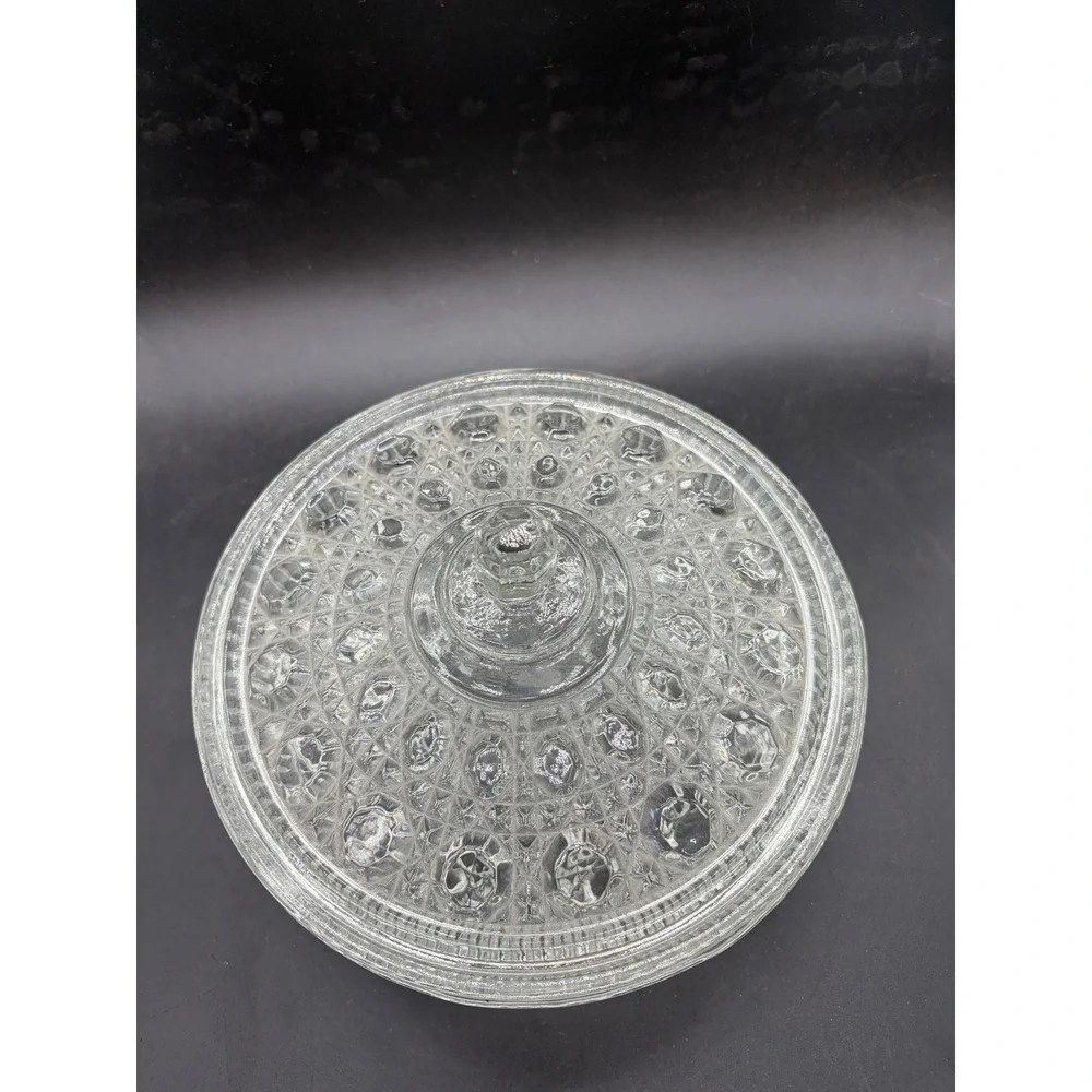 Vintage Clear Pressed Glass Thousand‎ Eye Candy Dish with Lid Round Compote